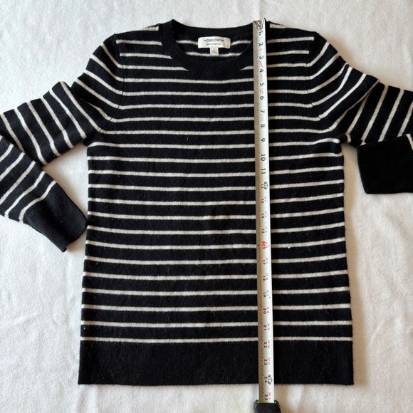 Nordstrom 100% Cashmere Preppy Striped Crewneck Sweater Black White Womens Small - Picture 6 of 6